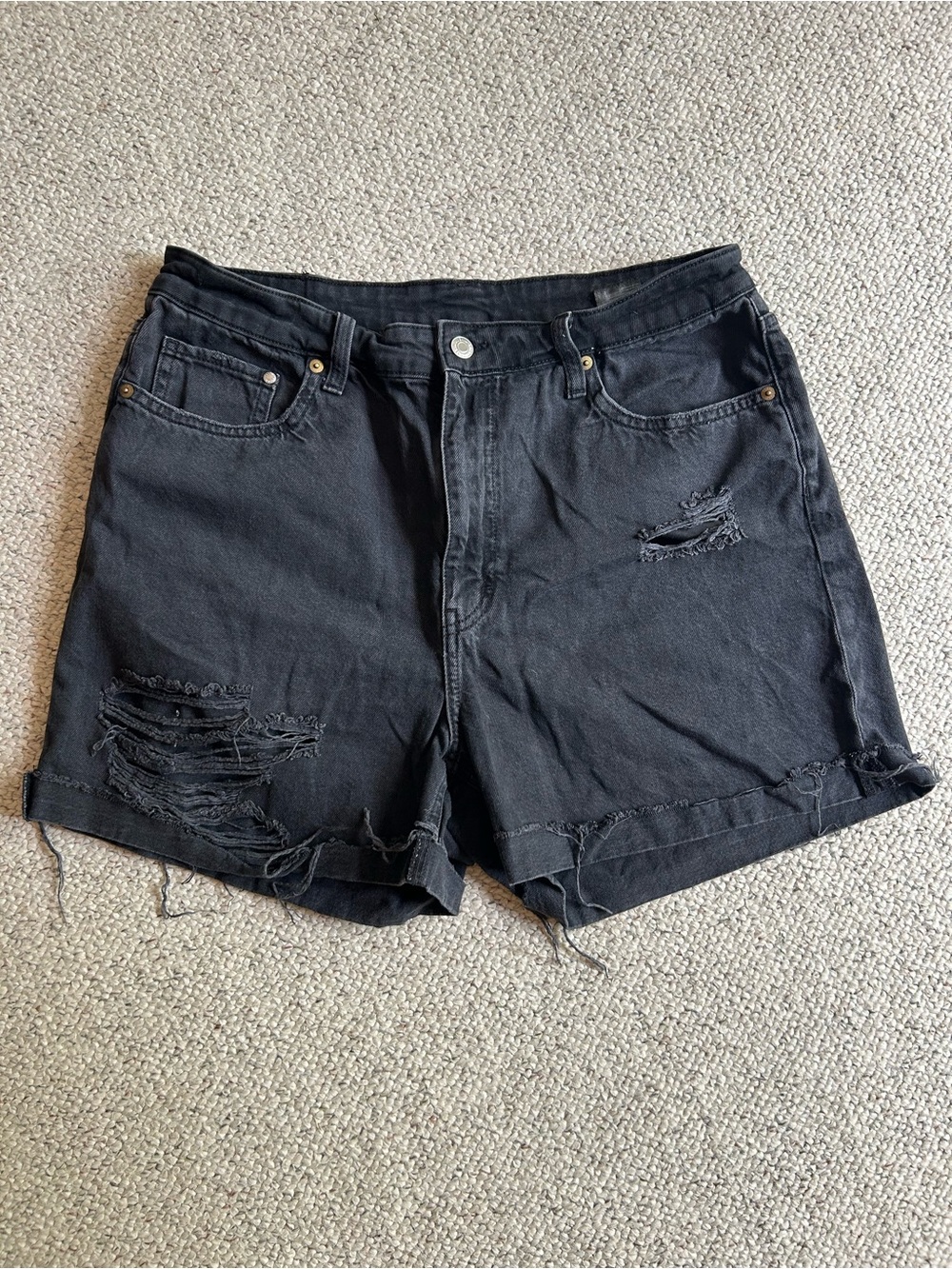 Black Distressed Women's Denim Shorts - Casual Everyday Mom Jeans